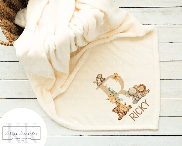 Personalised Safari Animal Letter Baby Blanket - Personalised Blanket - Baby Gift