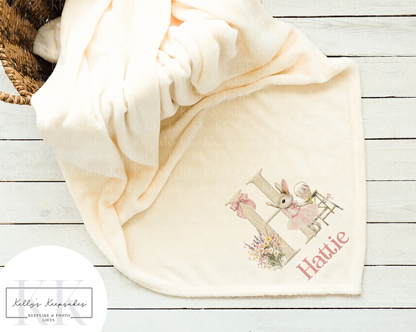 Personalised Bunny Rabbit Letter Baby Blanket - Personalised Blanket - Baby Gift