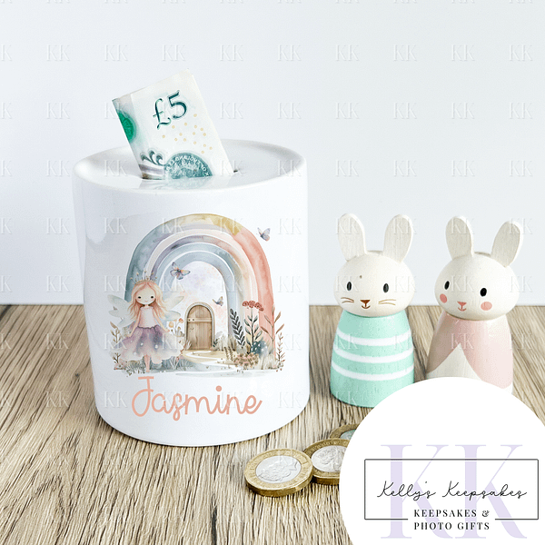 Fairy Rainbow Personalised Ceramic Money Box