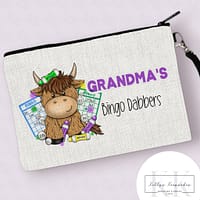 Personalised Highland Cow Bingo Dabbers Wallet – Organiser – Mum – Nan – Grandma