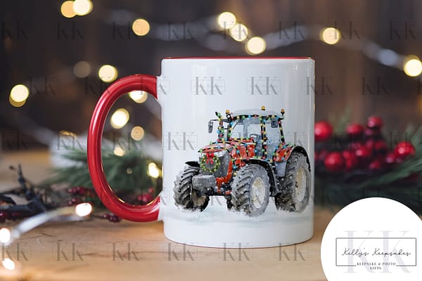 Christmas Tractor Mug - Personliased with name - Perfect gift for farmer