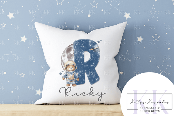 Space Teddy Bear Alphabet Personalised Velvet Cushion