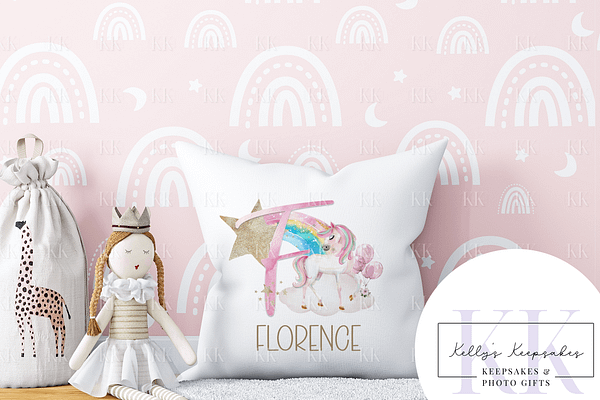 Pink Unicorn Alphabet Personalised Velvet Cushion