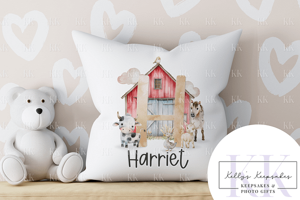 Farmyard Alphabet Personalised Velvet Cushion