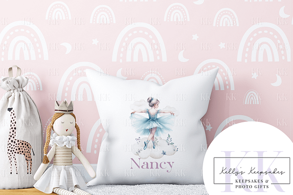 Blue Ballerina Girl Personalised Velvet Cushion