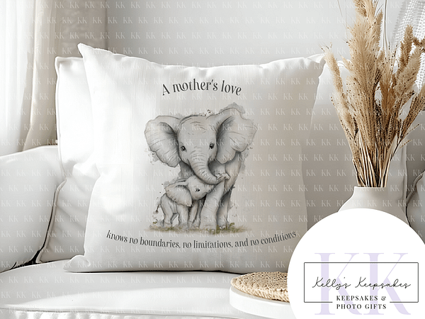 Elephant Mum & Baby Cushion – Mothers Day – Birthday Gift – For Her or Him