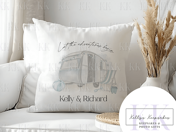 On The Beach Caravan Personalised Pillow - For Them