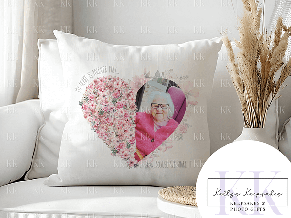 Floral Heart Memorial Velvet Cushion - Gift for Loss