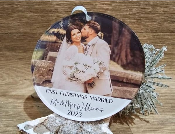 First Christmas Married Personalised Acrylic Christmas Decoration - Newly Wed - Just Married Bauble