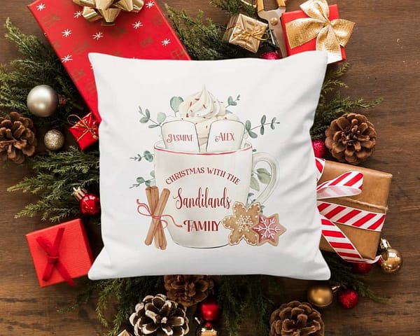 Personalised Christmas Hot Chocolate Cushion - Family Christmas Cushion