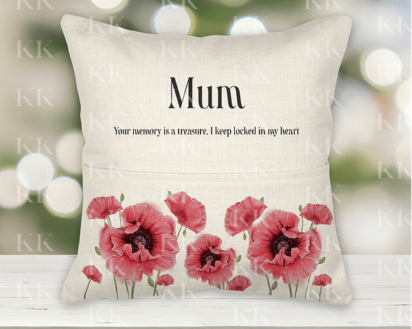 Poppy Pocket Cushion - Personalised Memorial Cushion- Gift for him or her