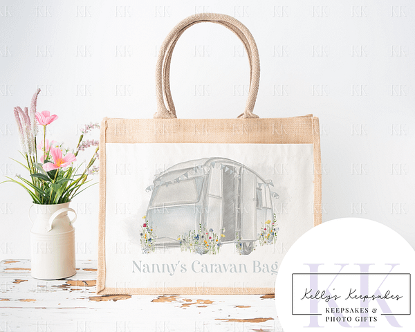 Personalised Caravan Bag Jute Shopper Bag - Mothers Day - Father's Day - Birthday Gift - For Her or Him