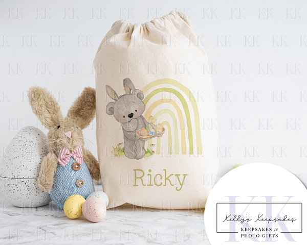 Personalised Teddy Bear Rainbow Easter Sack