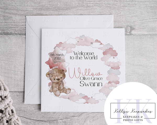 Welcome to the world - Teddy Bear Wreath - Celebration Card