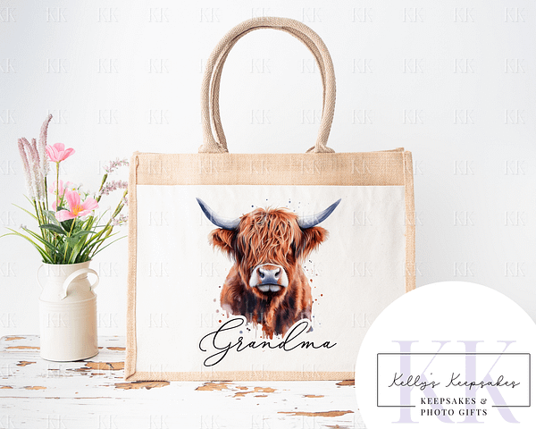 Highland Cow Jute Shopper Bag - Mothers Day - Father's Day - Birthday Gift - For Her or Him