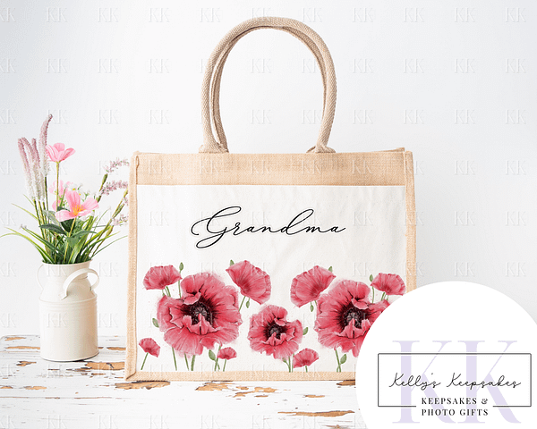 Poppy Jute Shopper Bag - Mothers Day - Birthday Gift - For Her