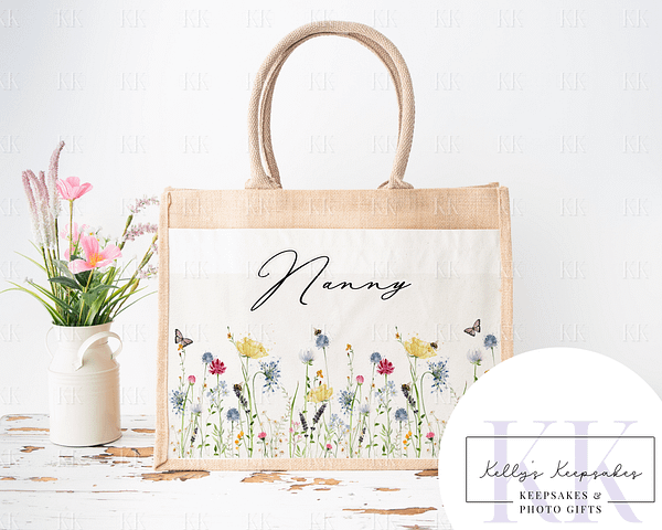 Wild Flowers Jute Shopper Bag - Mothers Day - Birthday Gift - For Her