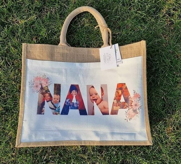 Personalised Name Shopping Jute Bag - Personalised Bag - Photo Bag