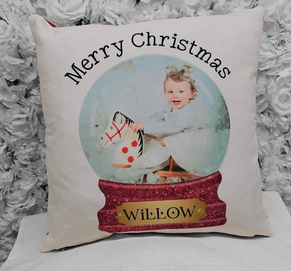 Christmas Photo Snowglobe Cushion - Personlised Snowglobe - Gift For Family