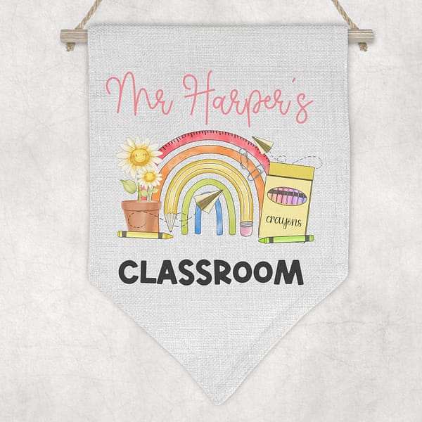 Teachers Personalised Classroom Pennant Sign - Schools Out - Wall Decoration