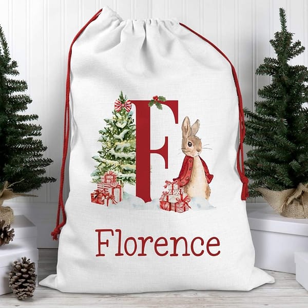 Personalised Red Rabbit Christmas Sack - Santa Sack - Flopsy