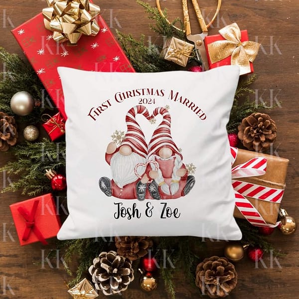 Christmas Gonk Personalised Cushion. First Christmas Together/Married - Couple Cushion