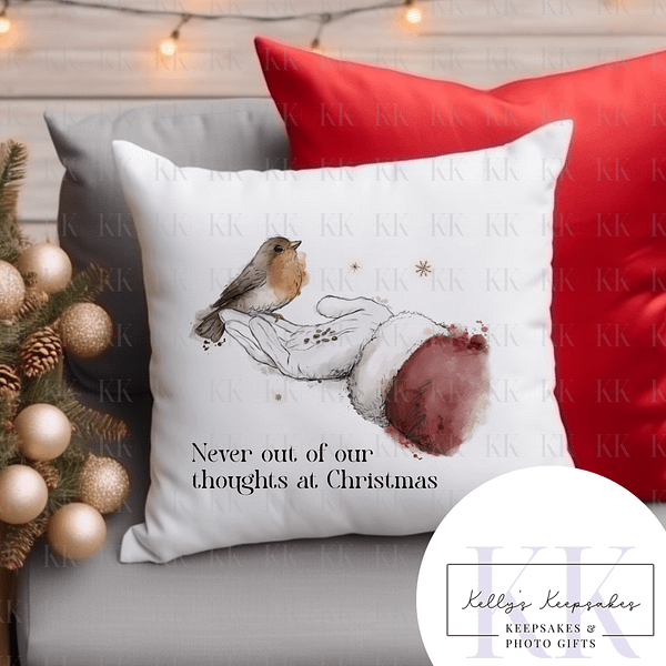 Robin and Santa Memorial Cushion - loved one - Christmas thoughts