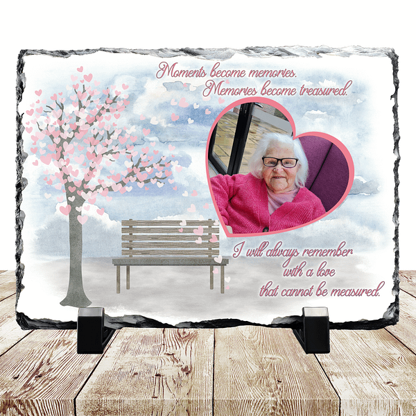 Memorial Bench Photo Slate - Memorial Gift - Photo Gift - Pink or Blue