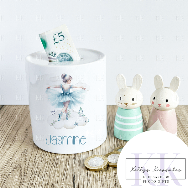 Blue Ballerina Personalised Ceramic Money Box