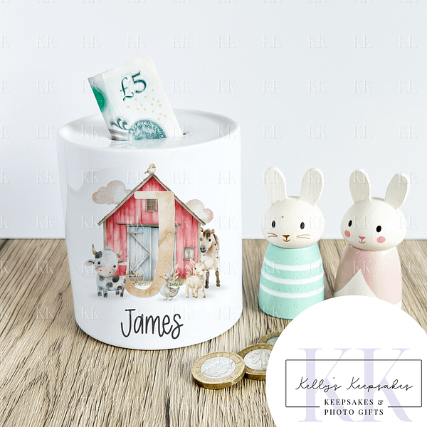 Farmyard Letter Personalised Ceramic Money Box