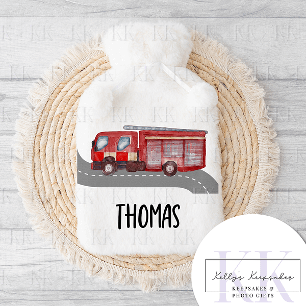 Fire Engine Letter Personalised Hot Water Bottle - Gifts for a boy or girl