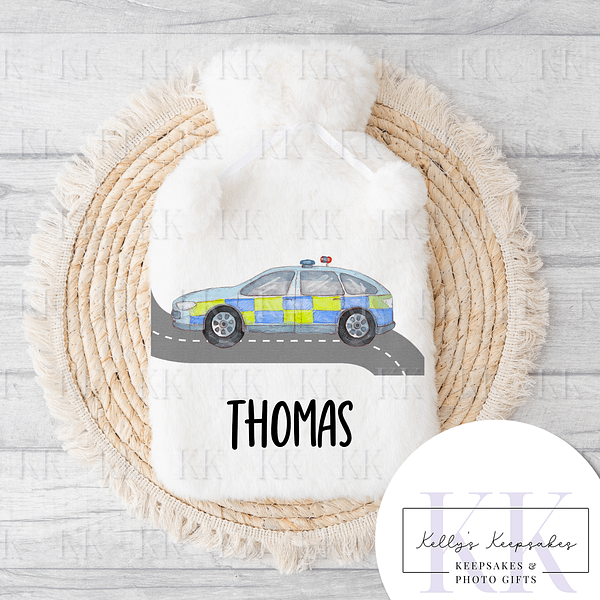 Police Car Letter Personalised Hot Water Bottle - Gifts for a boy or girl