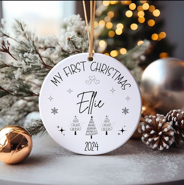 First Christmas Baby Personalised Ceramic Decoration - Personalised Bauble - Babies First Christmas