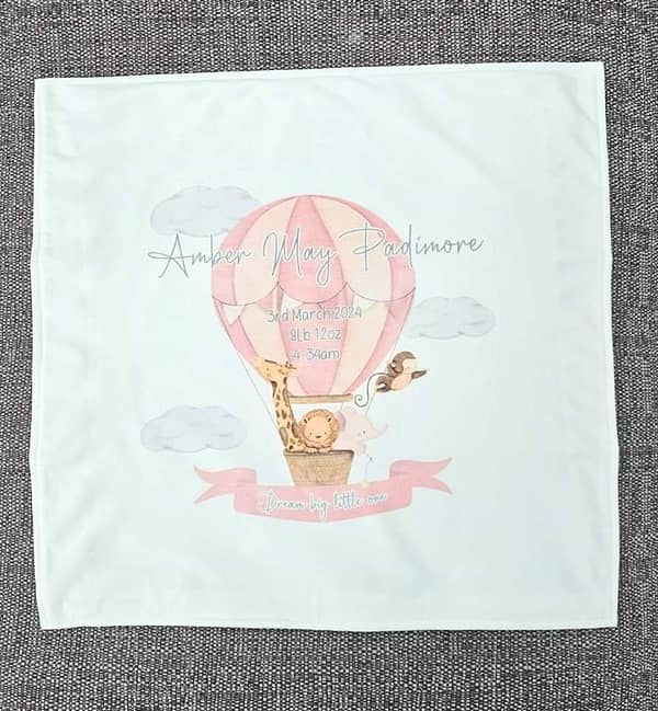 Hot Air Balloon Personalised Animal Cushion christening - birth announcement cushion