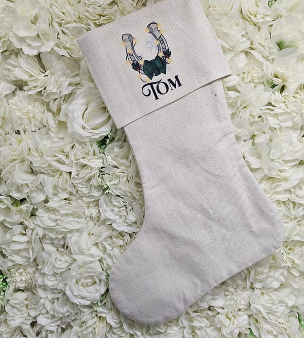 Horse shoe personalised linen stocking